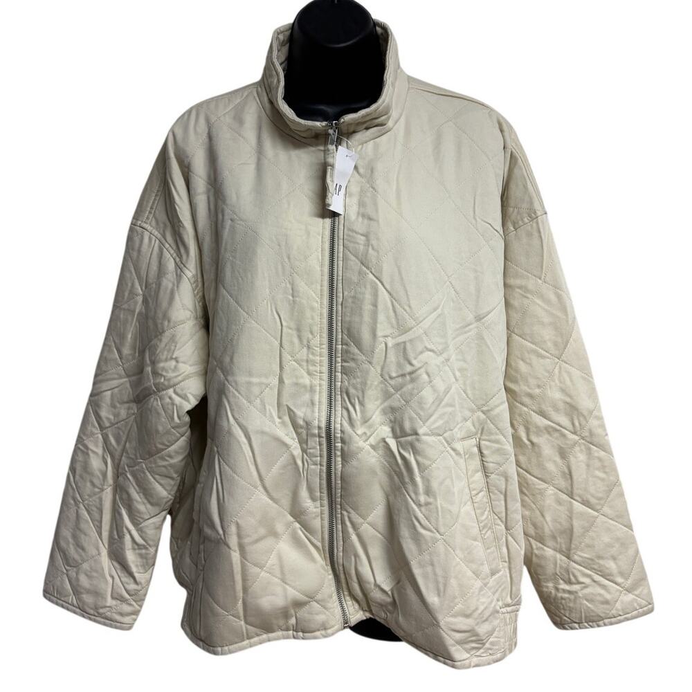 Gap Women XL Quilted Jacket Oatmeal Full Zip Lightweight Puffer Coat NWT New